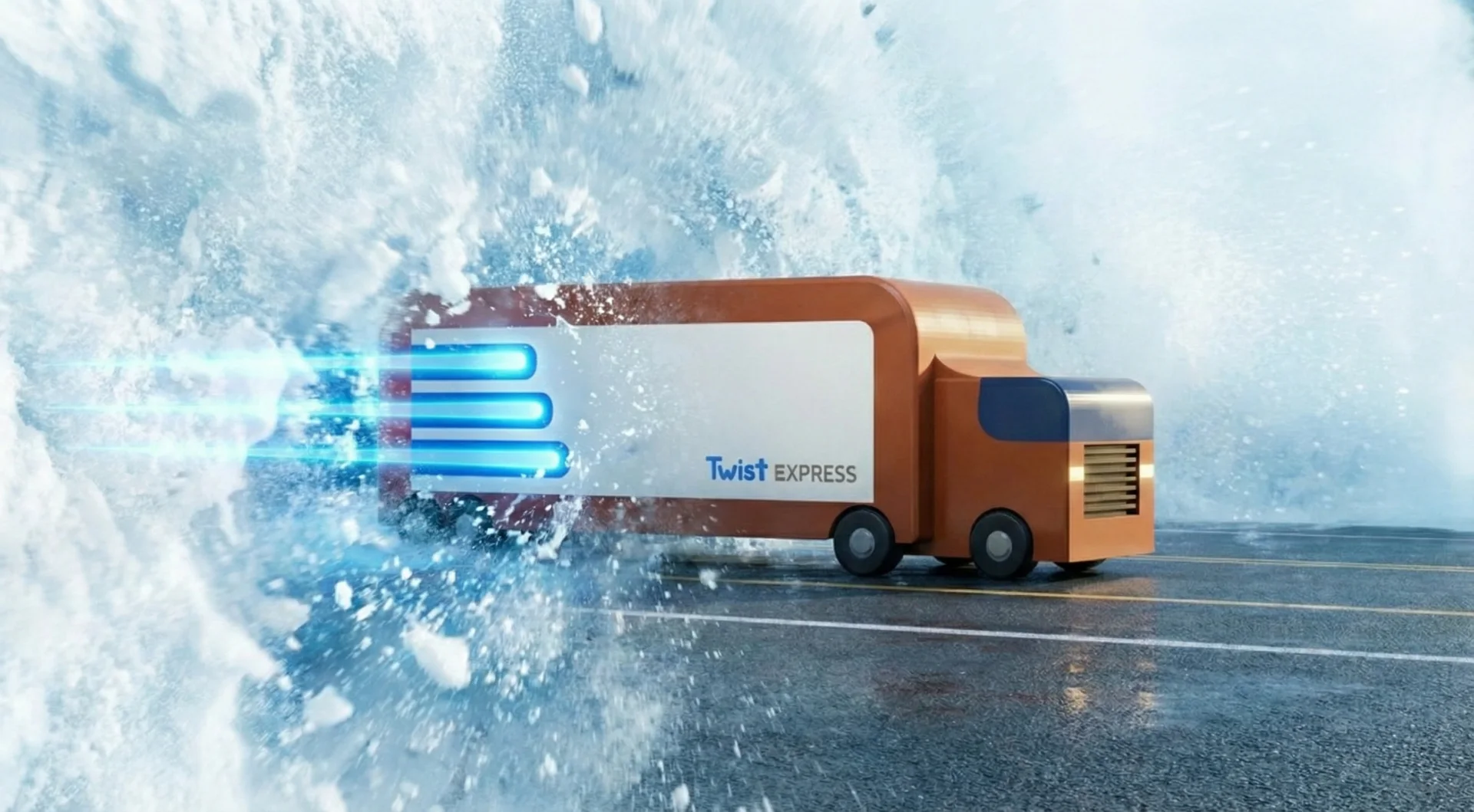 Twist Express campaign truck breaking through an ice wall.